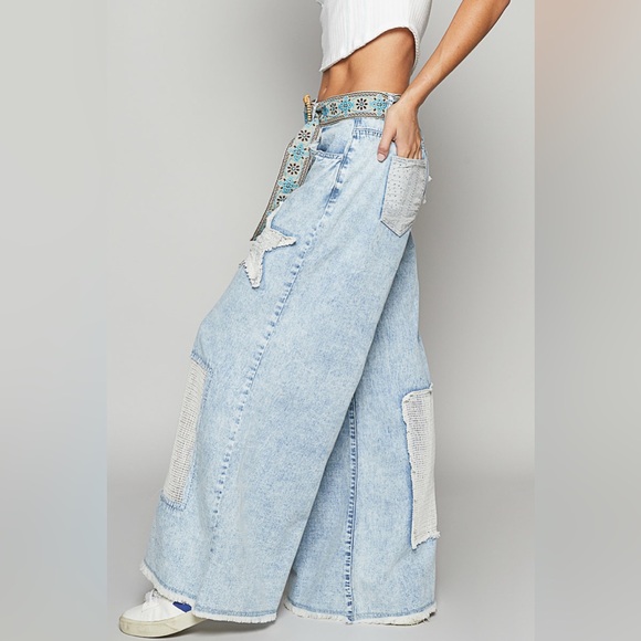 POL “Starlight Stitch” Wide Leg Patchwork Jeans - Picture 5 of 6